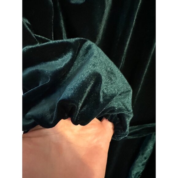 Draper James RSVP Emerald Green Velvet Ruffle Tie-Back Dress With Belt & Long Sl - Picture 5 of 8